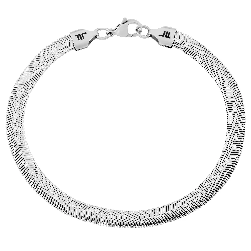 Ladies silver cuff bracelet-London Fog Herringbone Chain 8 Inch Stainless Steel Bracelet