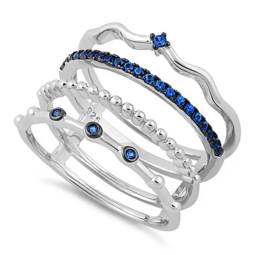 Ladies silver eternity ring-Sterling Silver Unique Multi-Style Blue Spinel CZ Ring