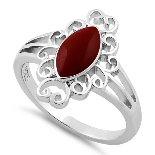 Ladies stackable ring-Sterling Silver Red Resin Marquise Ring