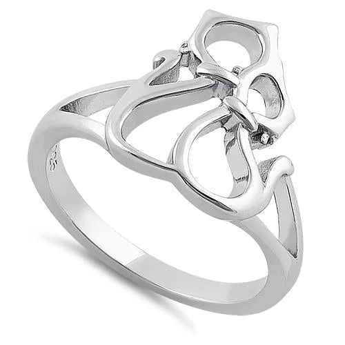 Ladies wedding set with diamond-Sterling Silver Cat Couple Ring