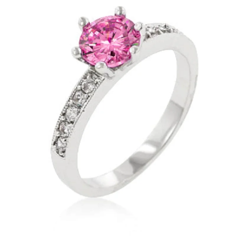 Ladies platinum engagement ring set-Cz Petite Pink Engagement Ring For Women