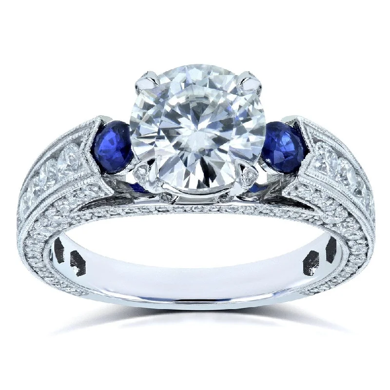 Ladies bridal engagement ring-Annello by Kobelli 14k White Gold 3 3/4ct TGW Mixed 3-Stone Blue and White Engagement Ring - Size 8