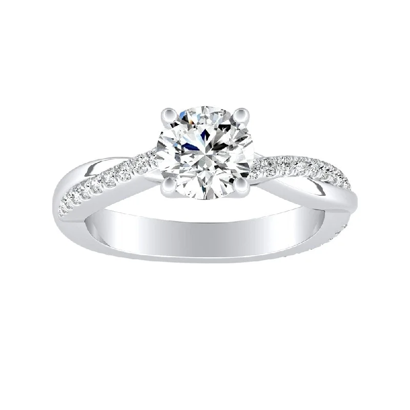 Ladies modern solitaire engagement ring-Auriya Twisted Modern 1ct Round Moissanite and 1/5ctw Diamond Engagement Ring 14K Gold