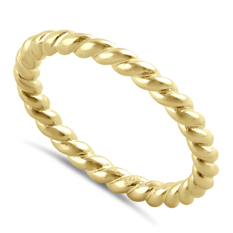 Ladies multi-stone ring-Sterling Silver Yellow Gold Plated Stackable Rope Ring