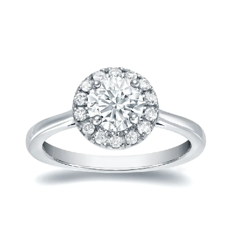 Ladies solitaire engagement ring-Auriya Round 1/2ct Moissanite and 1/5ctw Halo Diamond Engagement Ring 14K Gold