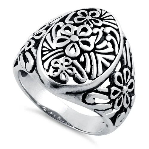 Ladies engagement ring set-Sterling Silver Floral Elegant Ring