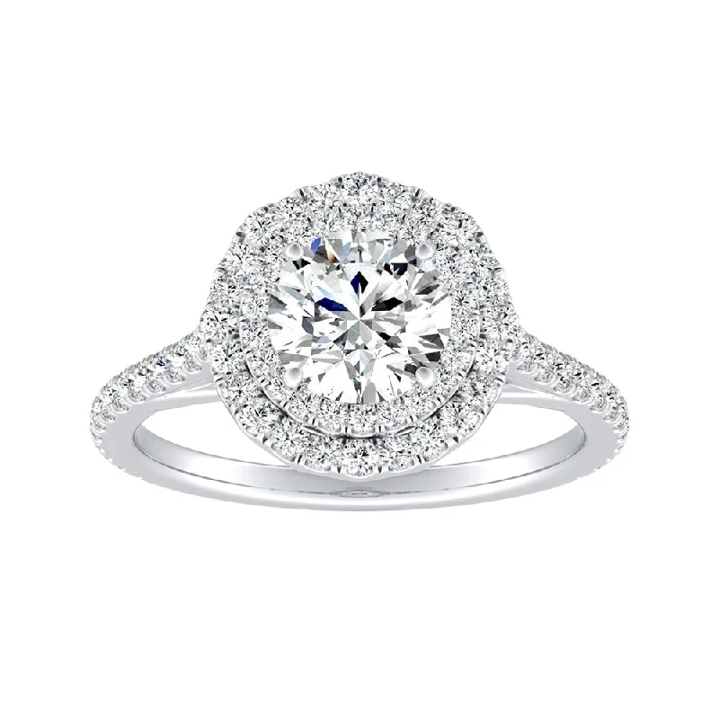 Ladies platinum wedding and engagement ring set-Auriya 14k Gold 3/4ct Moissanite Halo Diamond Engagement Ring 1/2ctw