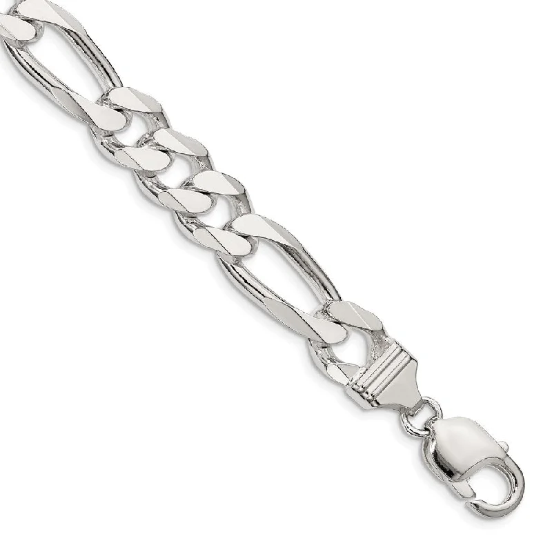 Ladies leather braided bracelet-925 Sterling Silver 10.75mm Figaro Chain Bracelet, 10"