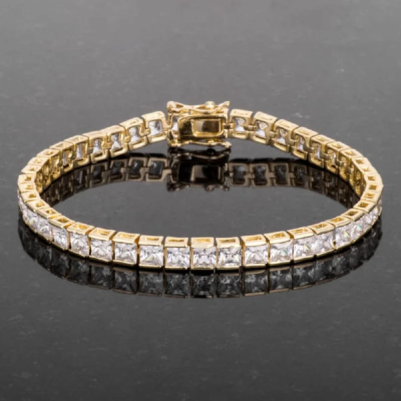 Ladies wedding bracelet-Princess Cut Cz Gold Tone Tennis Bracelet - 7.5 Inch