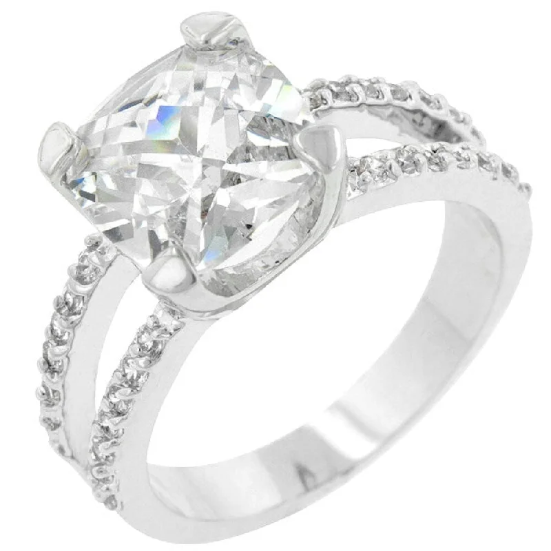 Ladies classic solitaire engagement ring-Double Band Cubic Zirconia Engagement Ring