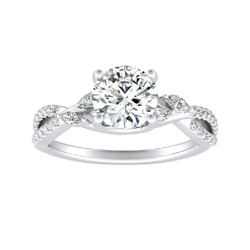 Ladies modern engagement ring-Auriya Nature Inspired 3/4ct Moissanite and 1/4ctw Diamond Engagement Ring 14k Gold