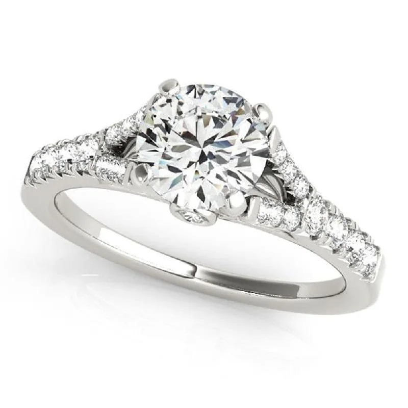 Ladies modern engagement ring-Auriya Round 1 1/2ct Moissanite and 3/8ctw Side Stone Diamond Engagement Ring 14K Gold