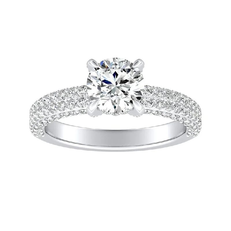 Ladies bespoke engagement ring-Auriya 14k Gold 3/4ct Moissanite and Pave Diamond Engagement Ring 7/8ctw