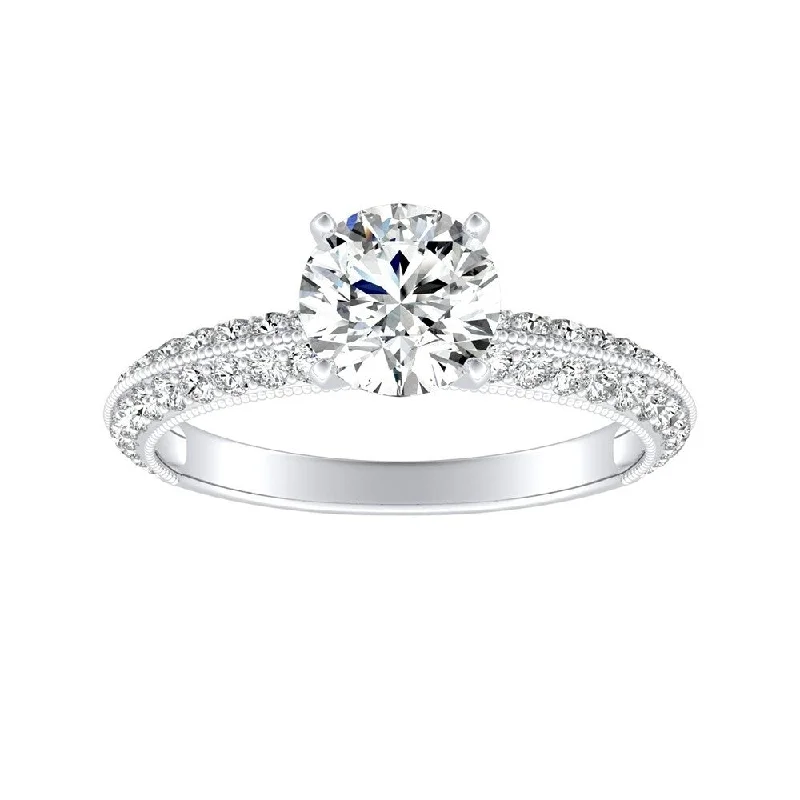 Ladies engagement ring with fancy diamonds-Auriya 3/4ct Round Moissanite and Diamond Engagement Ring 1/6ctw 14k Gold