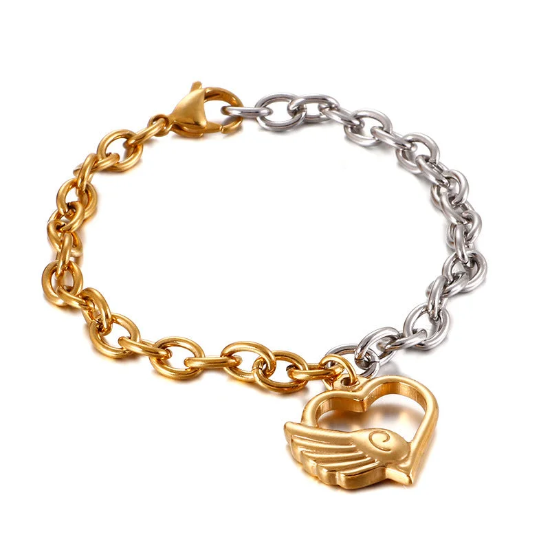 Ladies silver and gold bracelet-E-commerce Supply Ornament Wholesale European And American Simple Color Girls' Bracelet Heart-shaped Wings Stainless Steel Women's Bracelet