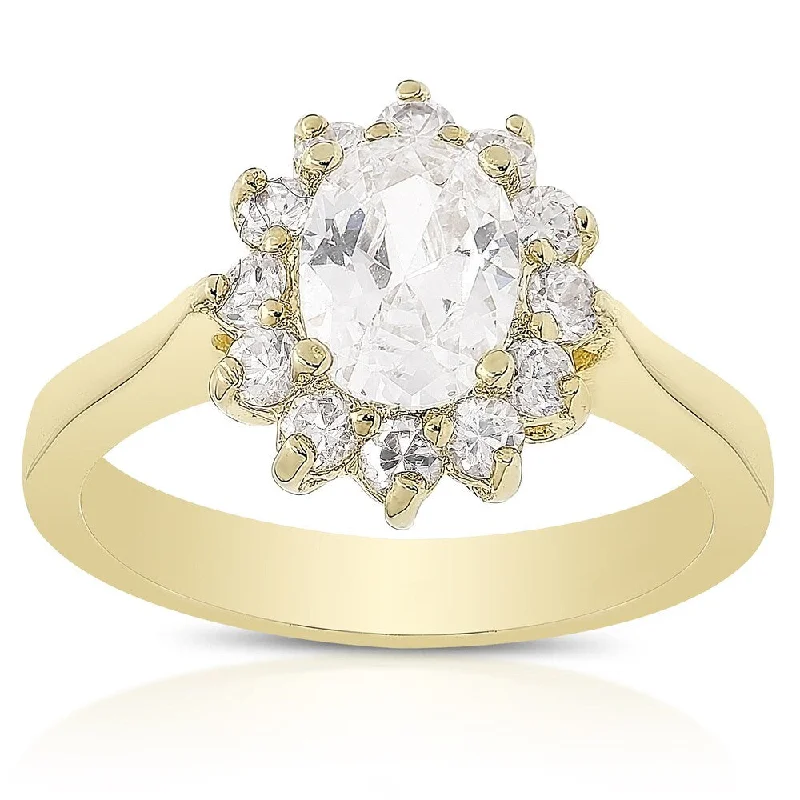 Ladies solitaire diamond engagement ring-Dolce Giavonna 14k Gold Overlay Cubic Zirconia Engagement Ring