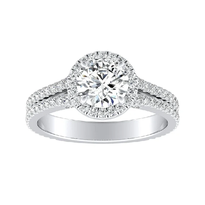 Ladies vintage diamond engagement ring-Auriya 14k Gold 1/2ct Moissanite and 5/8ctw Halo Diamond Engagement Ring