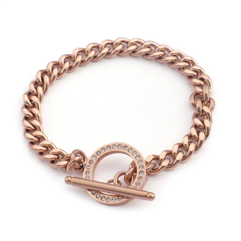 Ladies trendy bracelet-Men's Titanium Steel Necklace Rose Gold Titanium Steel Two-side Grinding Chain Stainless Steel Necklace + Bracelet Fashion Accessories Cover