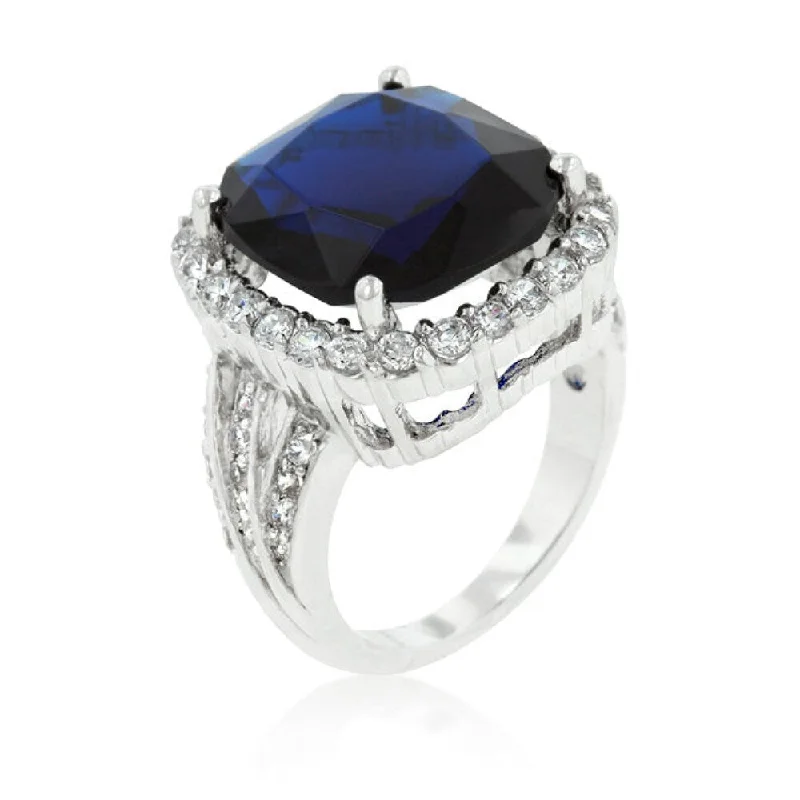 Ladies custom-designed engagement ring-Deep Blue Sapphire Engagement Ring