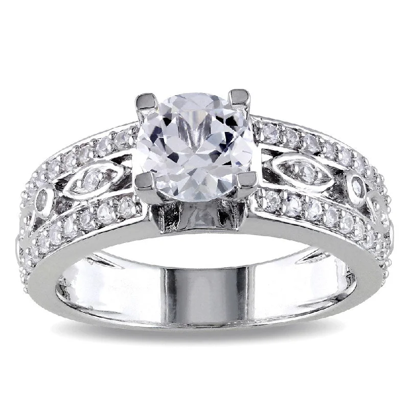 Ladies platinum engagement ring set-Miadora Sterling Silver Created White Sapphire Engagement Ring