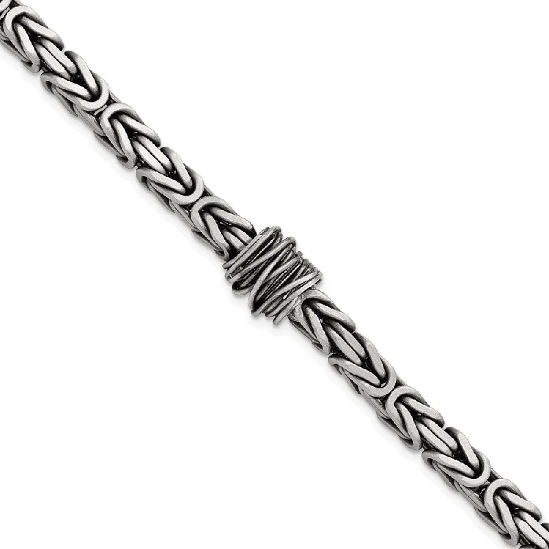 Ladies gold link bracelet-925 Sterling Silver Mens Antiqued Brushed Square Byzantine Bracelet, 8.5" (W-10.1mm)