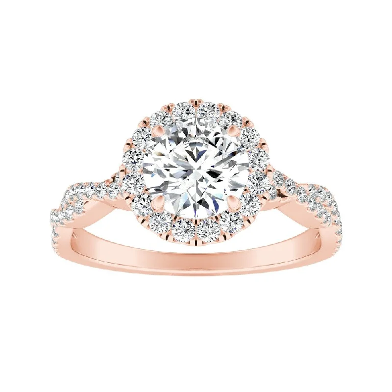 Ladies twist design engagement ring-Auriya 14k Gold 1/2ct Round Moissanite Halo Diamond Engagement Ring 1/8ctw