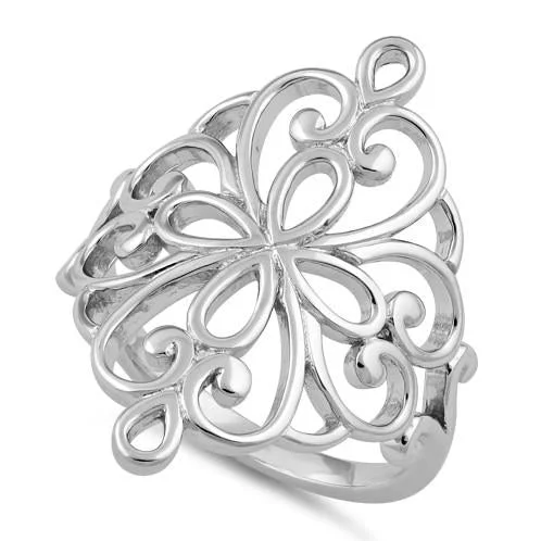 Ladies diamond solitaire ring-Sterling Silver Cross Heart Swirl Ring