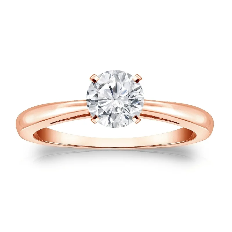 Ladies three-stone engagement ring-Auriya 14k Gold Brilliant Round 1/2 carat Moissanite Solitaire Engagement Ring