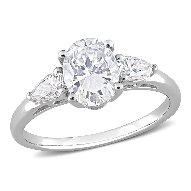 Ladies wedding and engagement ring combo-Miadora 1 3/4ct DEW Oval and Pear-cut Moissanite 3-Stone Engagement Ring in Sterling Silver