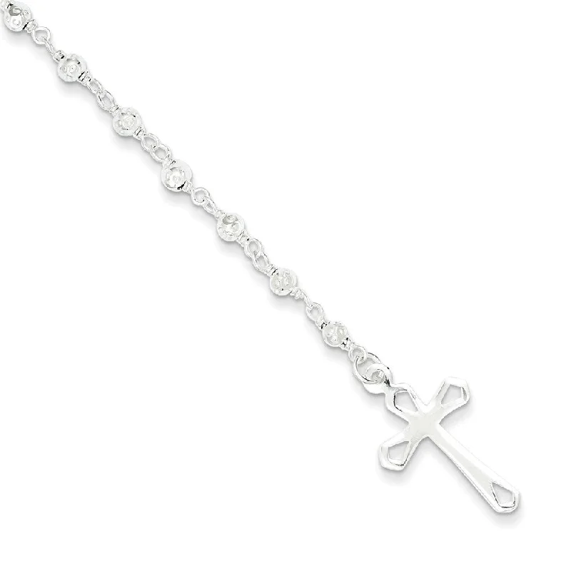 Ladies sparkling bracelet set-925 Sterling Silver Bead Rosary Bracelet, 7.5"