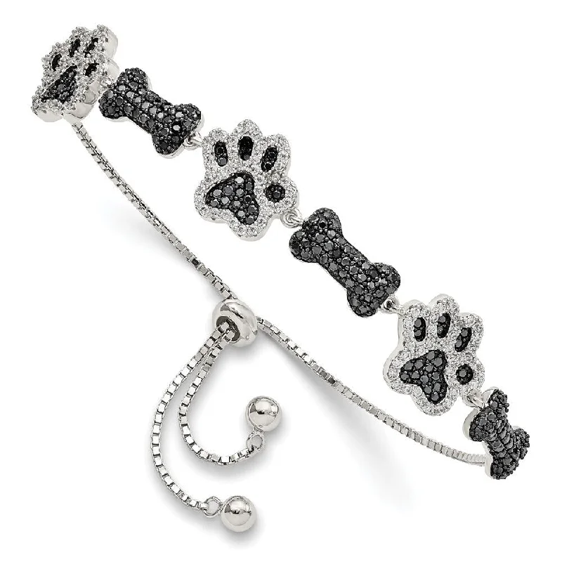 Ladies multi-layer bracelet-925 Sterling Silver Cubic Zirconia Paw Print & Dog Bone Adjustable Bracelet