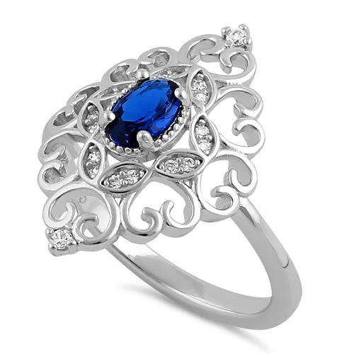 Ladies fashion ring-Sterling Silver Elegant Blue CZ Marquise Design Ring