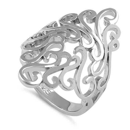 Ladies vintage solitaire ring-Sterling Silver Floral Wave Ring