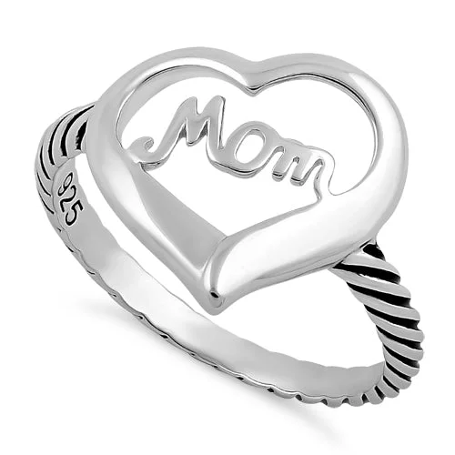 Ladies solitaire ring-Sterling Silver Mom Heart Ring