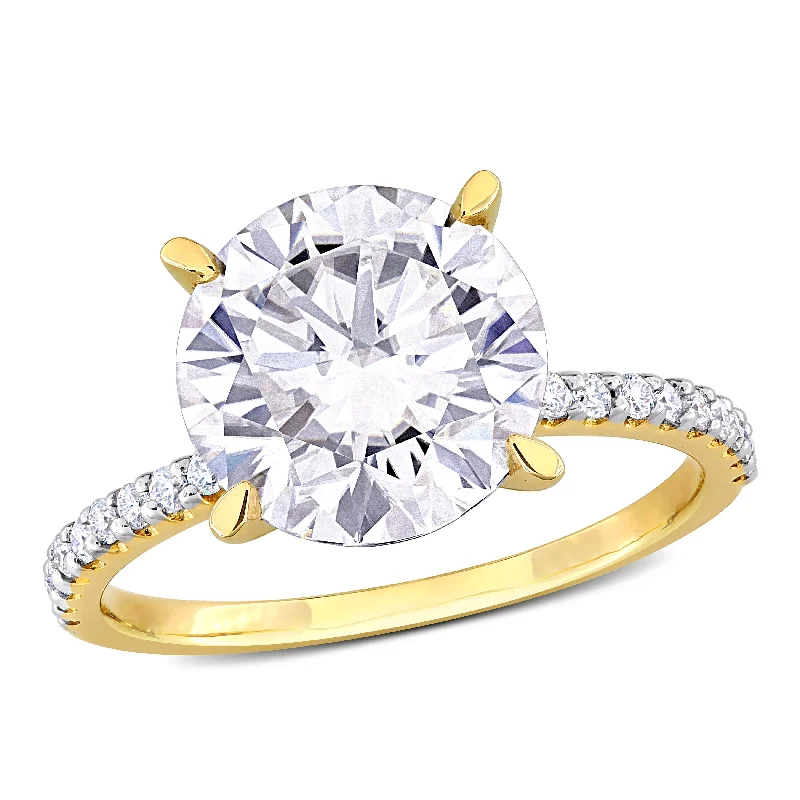 Ladies unique engagement ring-Miadora 3 3/4ct DEW Created Moissanite Engagement Ring in 10k Yellow Gold