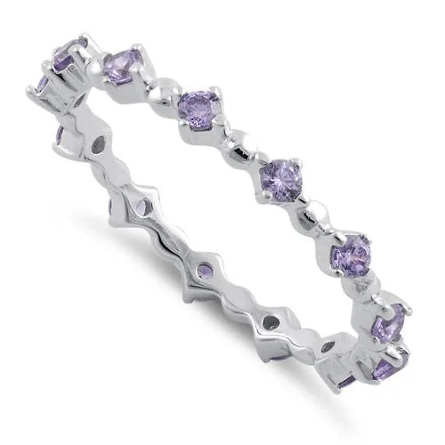 Ladies cushion cut ring-Sterling Silver Eternity Thin Amethyst CZ Ring