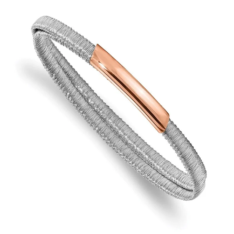 Ladies silver chain bracelet-925 Sterling Silver 4.5mm & Rose-tone Mesh Flexible Slip-on Bracelet