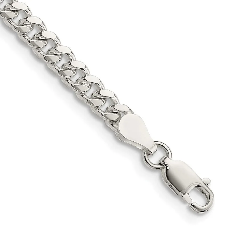 Ladies bracelet for women-925 Sterling Silver 4mm Domed w/Side Diamond Cut Curb Chain Bracelet, 7"