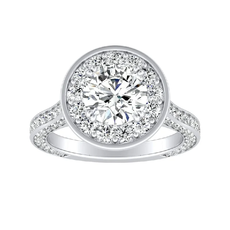 Ladies traditional engagement ring-Auriya Round 1 1/2ct Moissanite and 1 1/4ctw Diamond Halo Engagement Ring 14K Gold