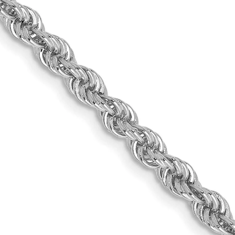 Ladies stackable bracelets-Curata 14k White Gold Solid 3.25mm Regular Rope Bracelet Lobster Claw