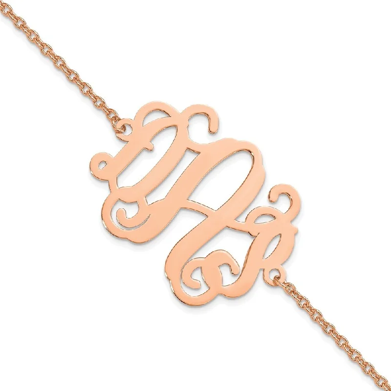 Ladies engraved bracelet-925 Sterling Silver/Rose-plated Polished Monogram Chain Bracelet, 7.5" (W-37mm)