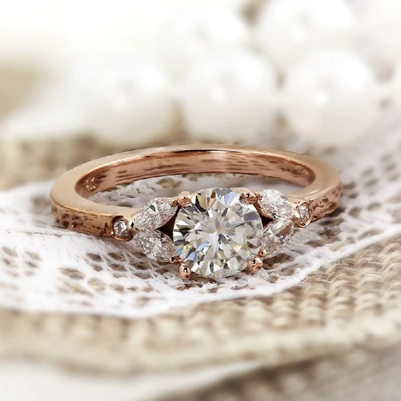 Ladies square engagement ring-Auriya 14k Gold Vintage 1/2ct Moissanite and Floral Diamond Engagement Ring 1/4ctw