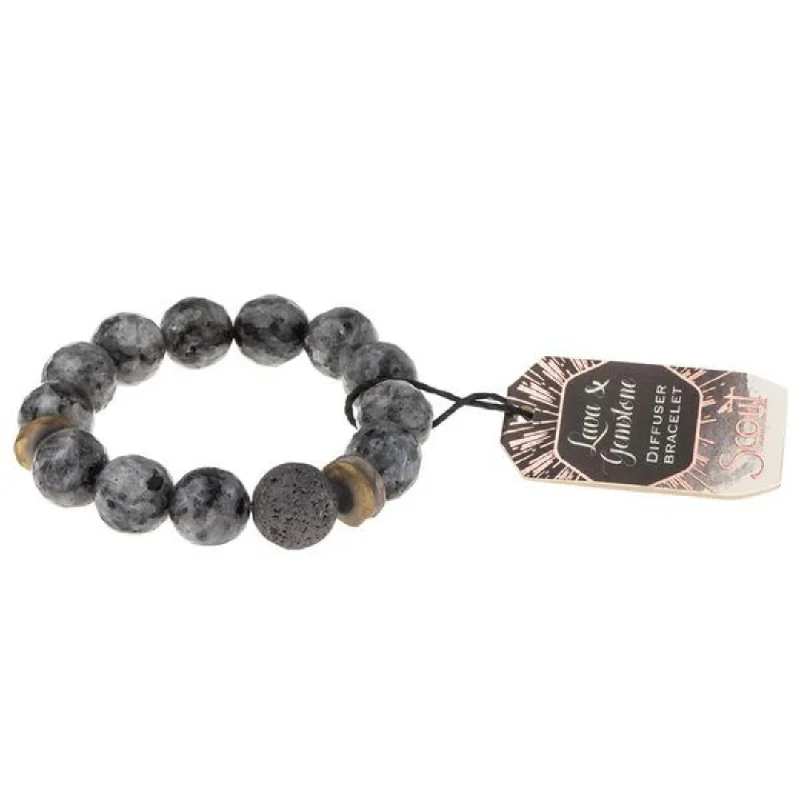 Ladies sterling silver bangle-Lava & Gemstone Diffuser Bracelet - Black Labradorite