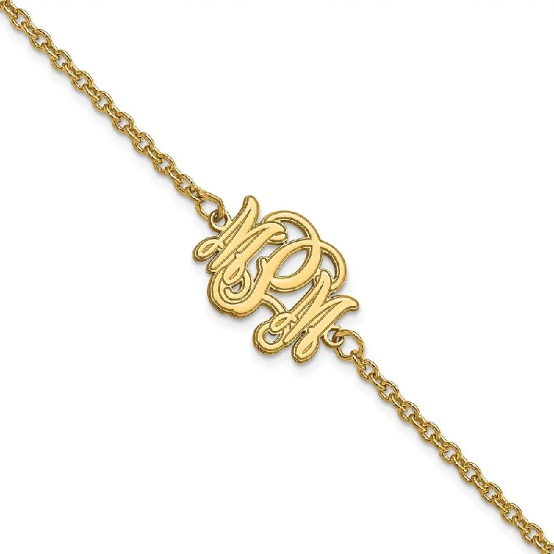 Ladies statement bracelet-925 Sterling Silver/Gold-plated Etched Outline Monogram Bracelet