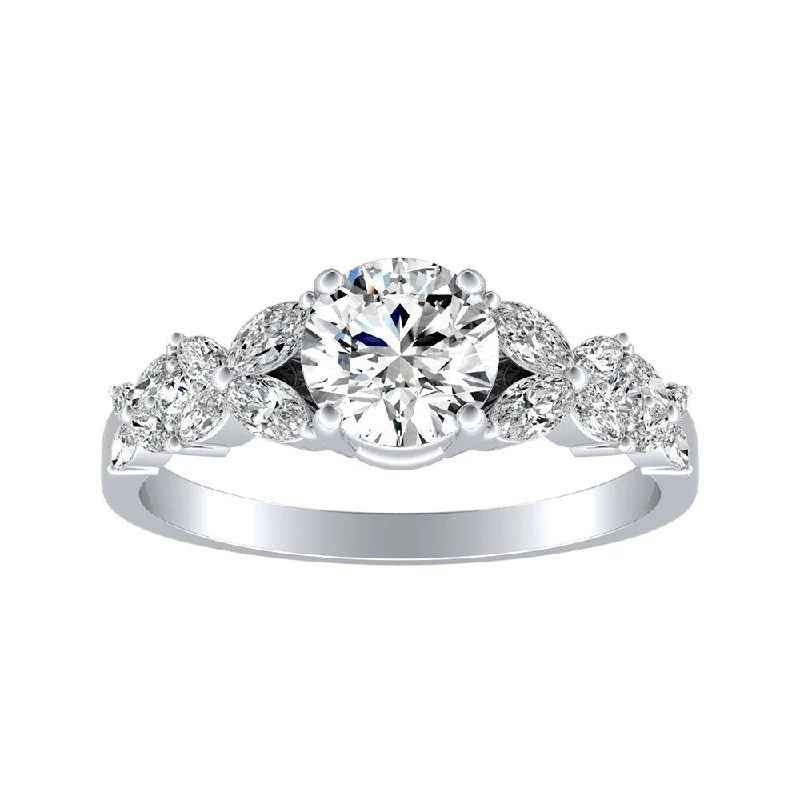 Ladies radiant cut engagement ring-Auriya 14k Gold Floral Vintage 2ct Moissanite and 1/3ctw Diamond Engagement Ring