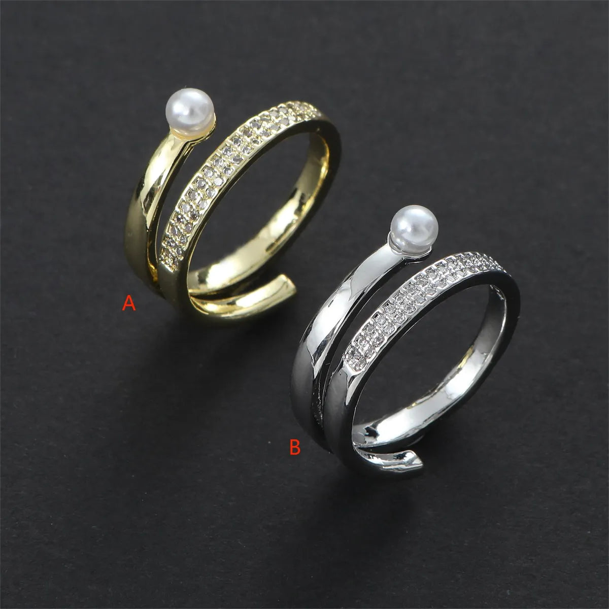 Ladies fashion ring-Stainless Steel Casual Simple Style Round Inlay Pearl Zircon Open Rings