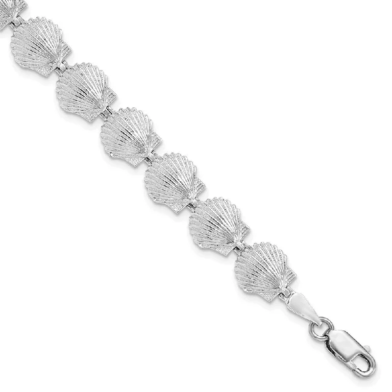 Ladies silver chain bracelet-925 Sterling Silver Polished Scallop Shell Bracelet, 7.5"