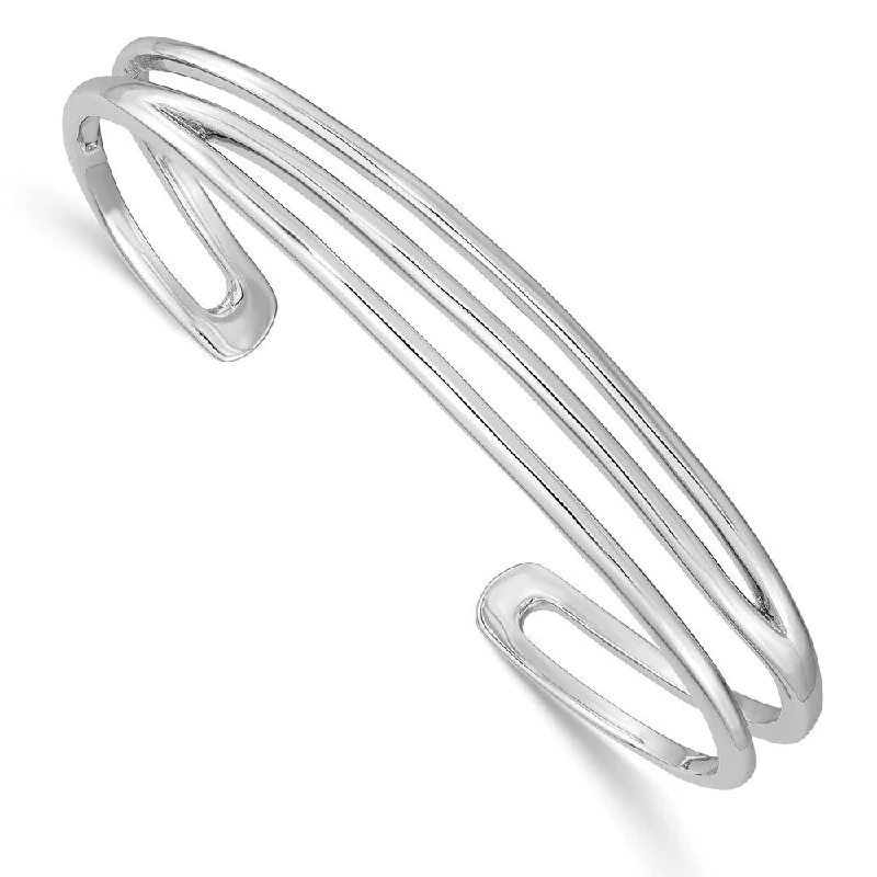 Ladies fashion bracelet-925 Sterling Silver Rhodium-plated Three Line Cuff Bangle Bracelet, 7.75" (W-10.75mm)