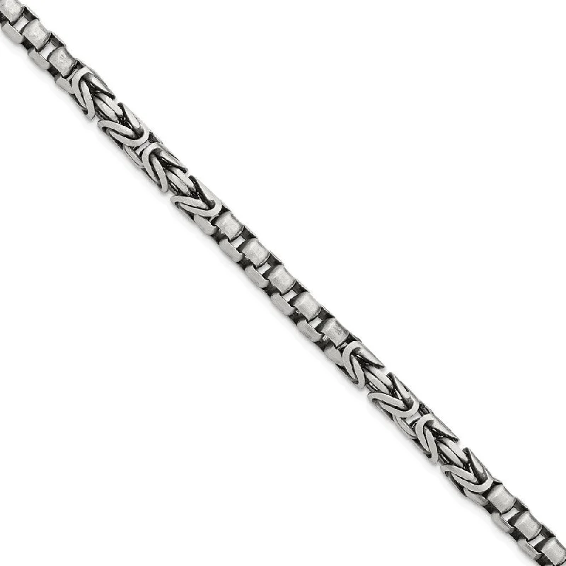 Ladies gemstone bangle-925 Sterling Silver Mens Antiqued Brush Byzantine/Box Link Bracelet, 8.5" (W-5.05mm)