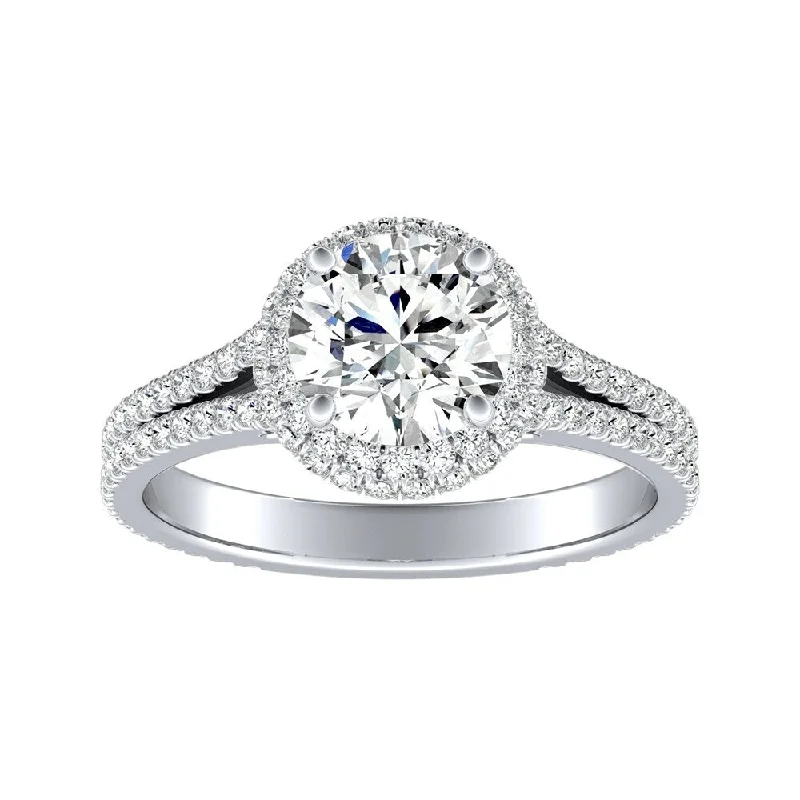 Ladies diamond engagement ring-Auriya Round Double Edged 2ct Moissanite and 1/2ct TDW Halo Diamond Engagement Ring 14k Gold